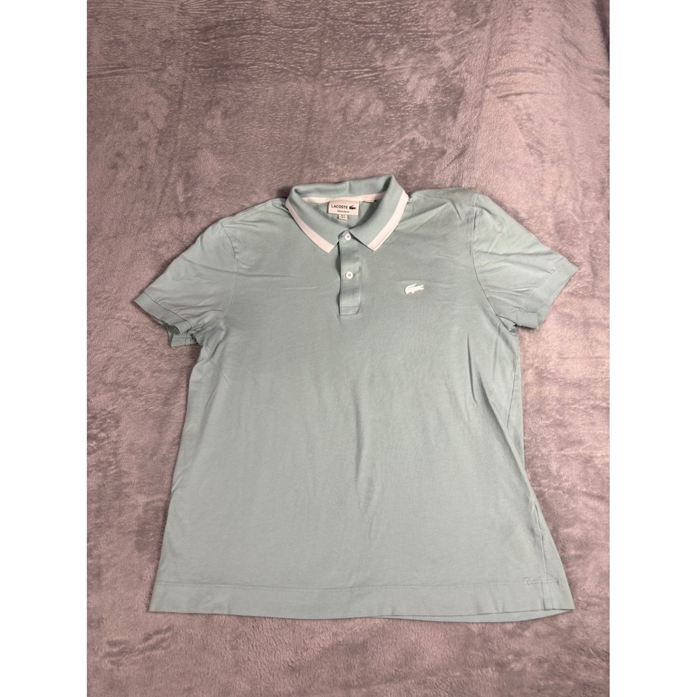 Lacoste Polo Shirt M Green Short Sleeve Mens ribbed cuffs Regular Fit